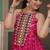 Pink navratri special kutchi patch work with leheriya print chinon gown