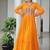 Yellow navratri special kutchi patch work with bandhani print faux georgette gown