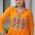 Yellow navratri special kutchi patch work with bandhani print faux georgette gown
