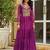 Wine navratri special kutchi patch work with leheriya print faux georgette gown