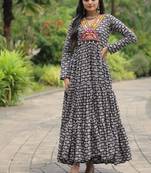 Off white navratri special kora cotton with multi thread embroidered & gota patti work gown Full-Stitched Free Size