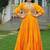 Yellow navratri special rayon kutchi gamthi work gown