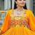 Yellow navratri special rayon kutchi gamthi work gown