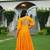 Yellow navratri special rayon kutchi gamthi work gown