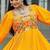 Yellow navratri special rayon kutchi gamthi work gown