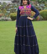 navratri special rayon kutchi gamthi embroidered & mirror hand work gown Full-Stitched Free Size