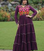 navratri special rayon kutchi gamthi embroidered & mirror hand work gown Full-Stitched Free Size