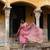 pink crepe organza kurta with pant and dupatta