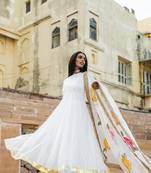 white azmat embellished organza anarkali kurta with dhoti & dupatta