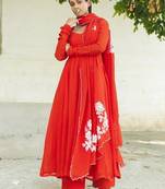 red tara organza anarkali kurta with pant & dupatta