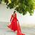 red tara organza anarkali kurta with pant & dupatta