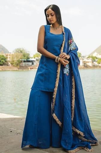blue rati organza kurta with palazzo & dupatta