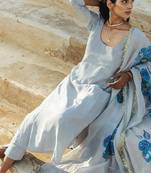 light grey damini crepe kurta with pant & dupatta