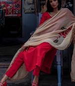 Red rudrani crepe organza kurta with pant & dupatta