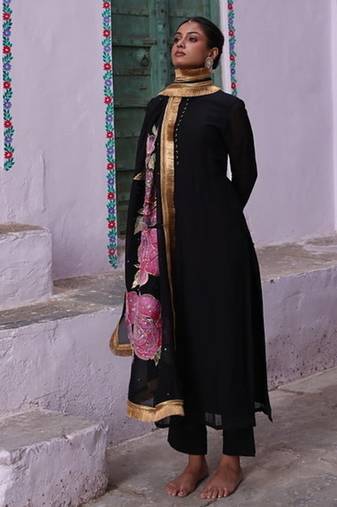 black organza kurta with pant & dupatta