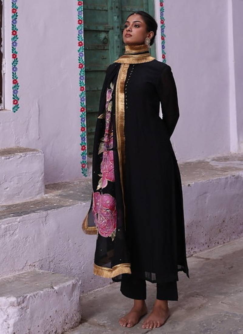 black organza kurta with pant & dupatta