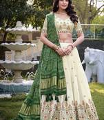 off white Khadi Cotton lehenga choli with Sequin Embroidery