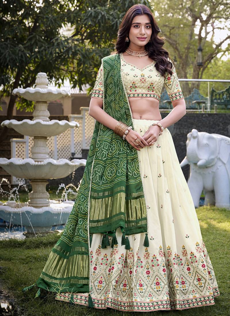 off white Khadi Cotton lehenga choli with Sequin Embroidery