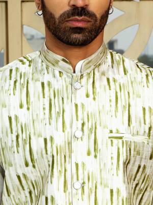 Silk blend tie-dye printed green nehru jacket 2