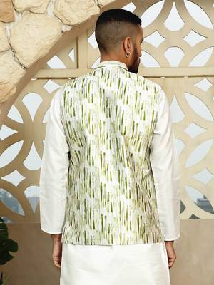 Silk blend tie-dye printed green nehru jacket 3