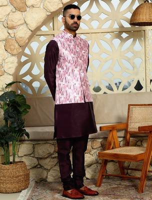 Silk blend tie-dye printed pink nehru jacket 1
