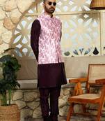 Silk blend tie-dye printed pink nehru jacket