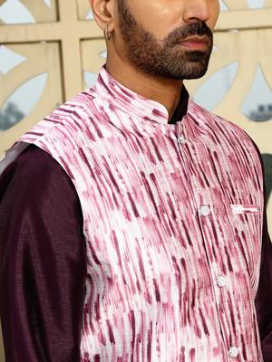 Silk blend tie-dye printed pink nehru jacket 2