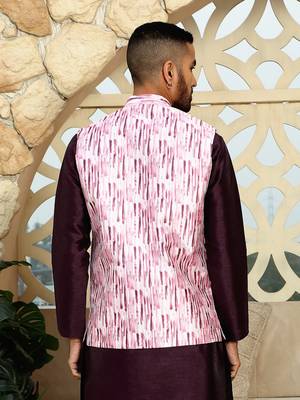 Silk blend tie-dye printed pink nehru jacket 3