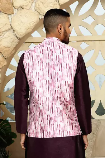 Silk blend tie-dye printed pink nehru jacket