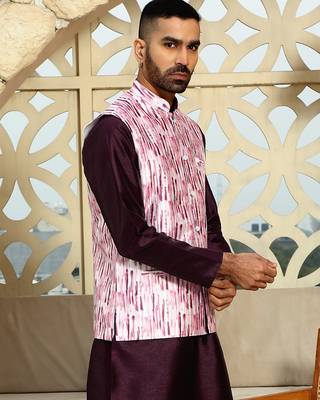 Silk blend tie-dye printed pink nehru jacket 4