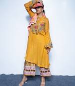 Yellow embroidered organza kurta with pant