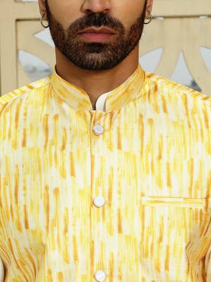 Silk blend tie-dye printed yellow nehru jacket 2