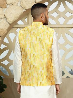 Silk blend tie-dye printed yellow nehru jacket 3