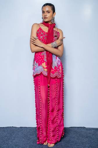 Pink embroidered organza kurta set