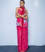 Pink embroidered organza kurta set