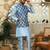 Silk blend geometric printed blue nehru jacket