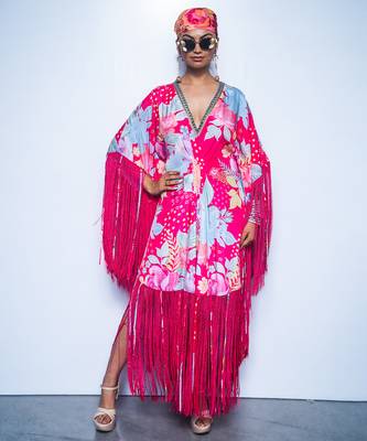 Pink printed crepe kaftan 1