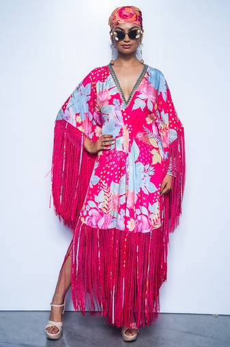 Pink printed crepe kaftan
