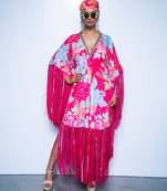 Pink printed crepe kaftan