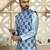 Silk blend geometric printed blue nehru jacket
