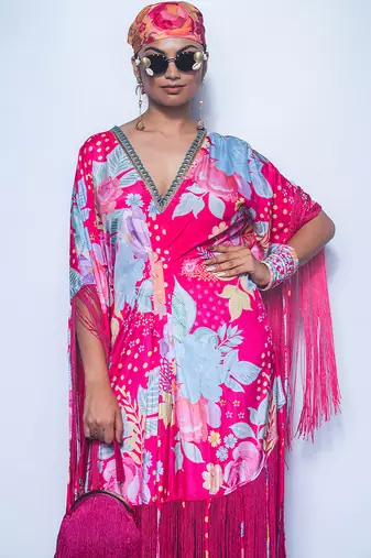 Pink printed crepe kaftan