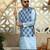 Silk blend geometric printed blue nehru jacket