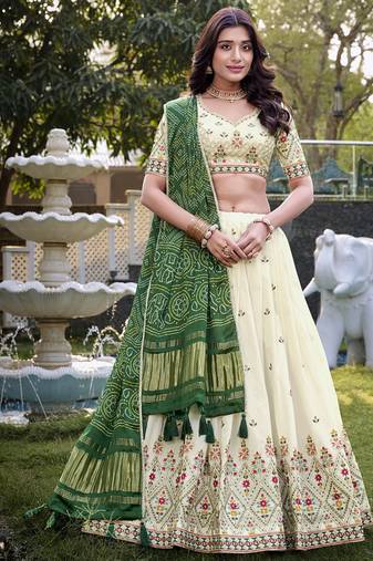 off white Khadi Cotton lehenga choli with Sequin Embroidery