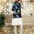 Silk blend floral printed blue nehru jacket