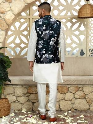 Silk blend floral printed green nehru jacket 3