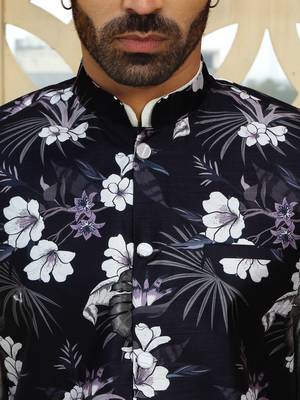Silk blend floral printed Black nehru jacket 2