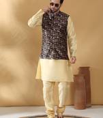 Silk blend abstract printed black nehru jacket