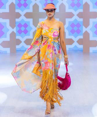 Yellow printed crepe dress 1