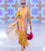 Yellow printed crepe dress