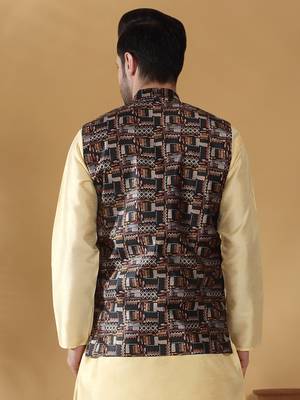 Silk blend abstract printed black nehru jacket 3